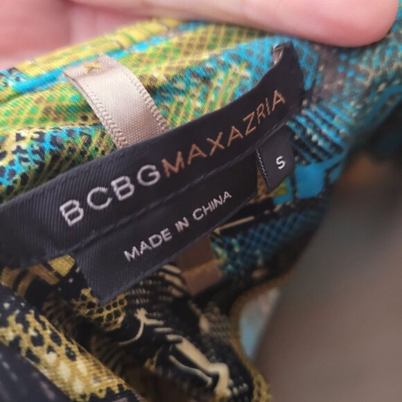 BCBGMAXAZRIA Teal Multicolor Abstract Patterned Halter Dress Size Sm V-neck Wrap - Picture 5 of 12
